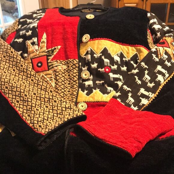 Vintage Allure Jacket Womens 1X Textured Multi-Print Patchwork Button Front - Picture 4 of 7